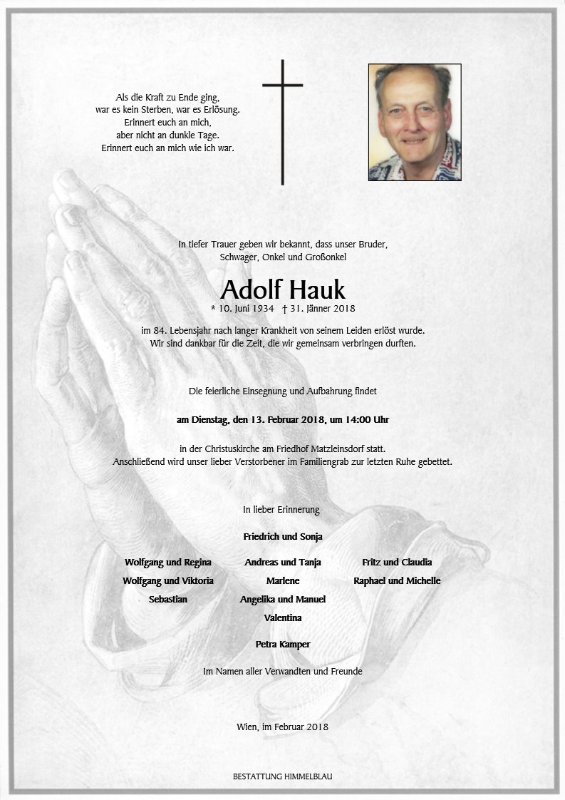 Erinnerungsbild für Adolf Hauk