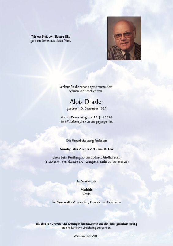 Erinnerungsbild für Alois Draxler