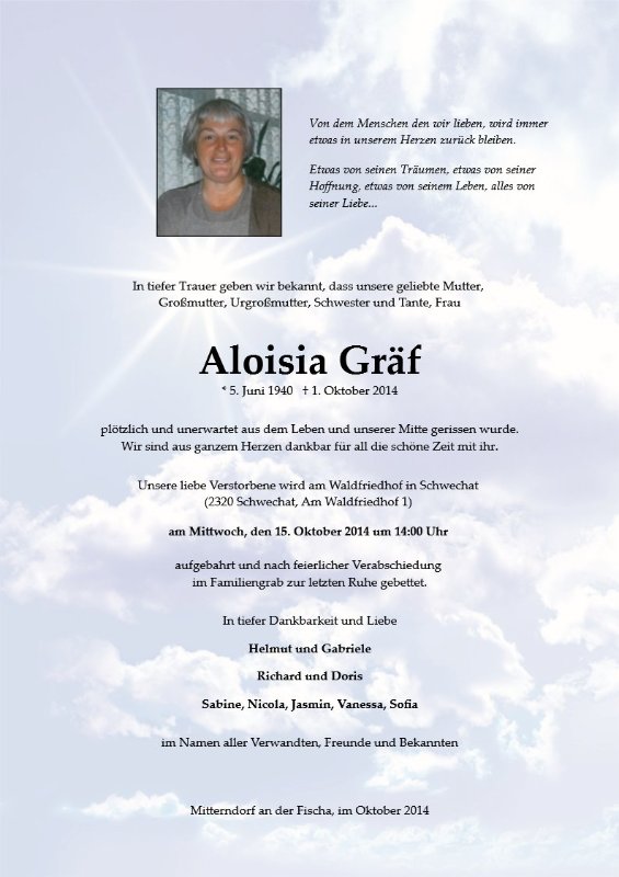 Erinnerungsbild für Aloisia Gräf
