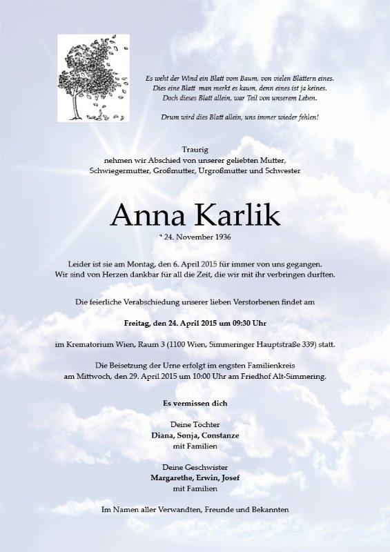 Erinnerungsbild für Anna Karlik