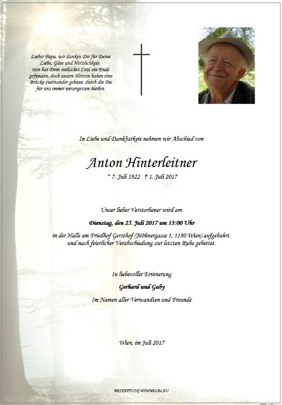 Erinnerungsbild für Anton Hinterleitner