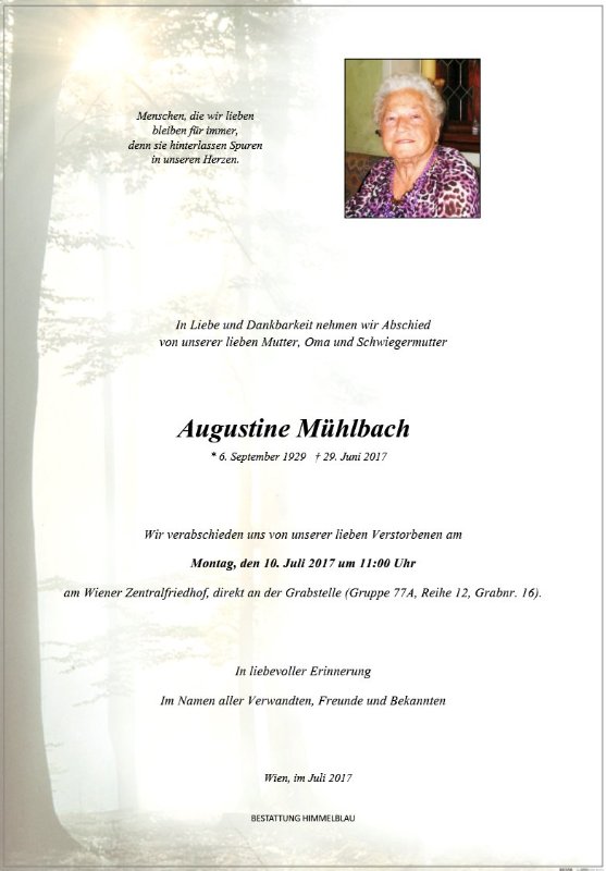 Erinnerungsbild für Augustine Mühlbach