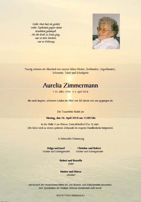 Erinnerungsbild für Aurelia Zimmermann