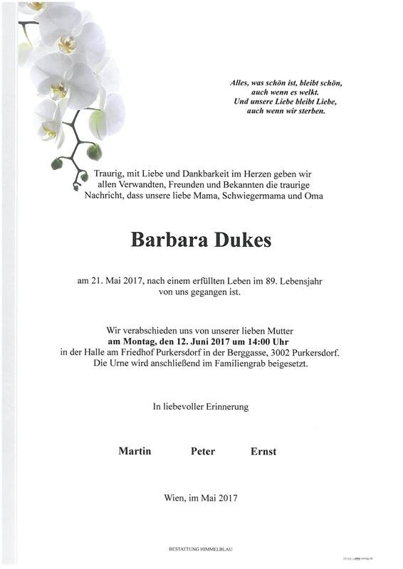 Erinnerungsbild für Barbara Dukes