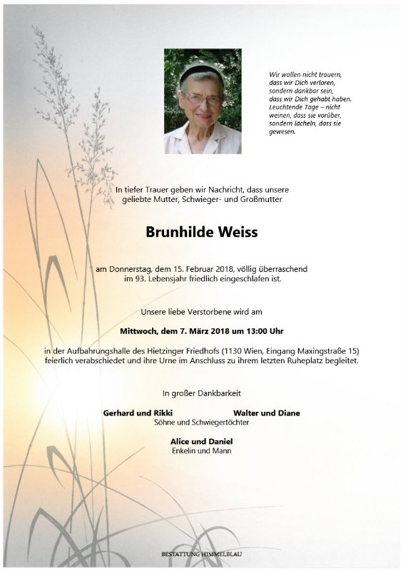 Erinnerungsbild für Brunhilde Weiss