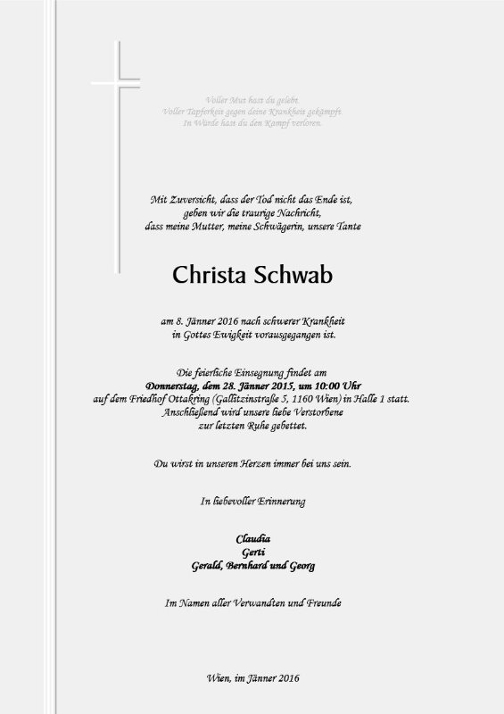 Erinnerungsbild für Christa Schwab