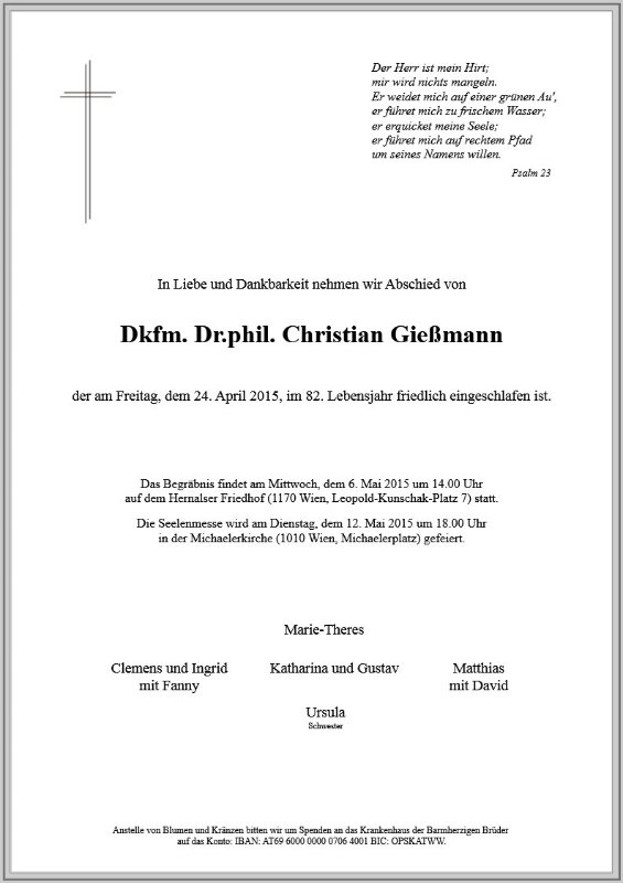 Erinnerungsbild für Dkfm. Dr.phil. Christian Gießmann