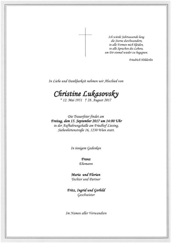 Erinnerungsbild für Christine Lukasovsky