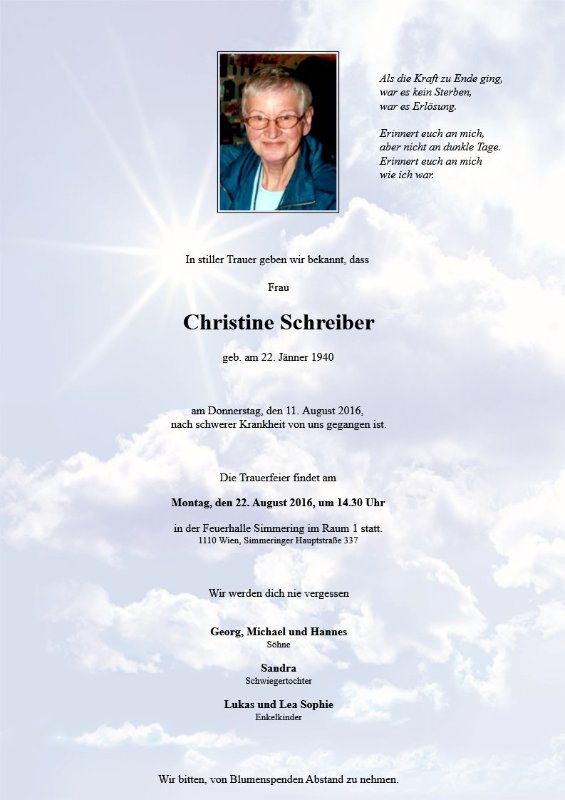 Erinnerungsbild für Christine Schreiber