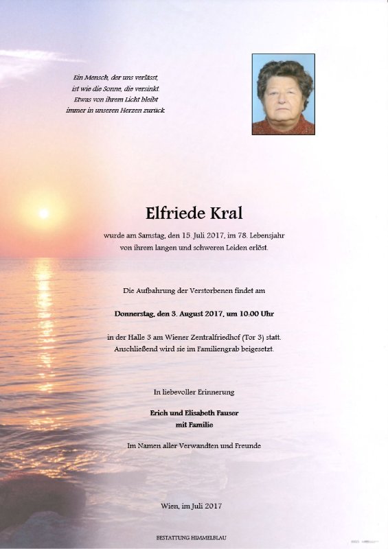Erinnerungsbild für Elfriede Kral