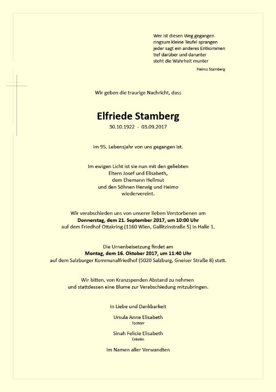Erinnerungsbild für Elfriede Stamberg