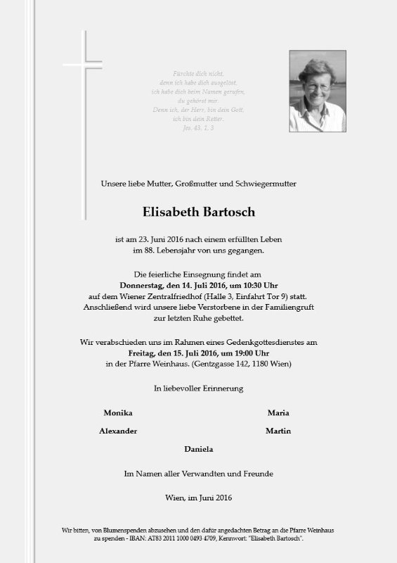 Erinnerungsbild für Elisabeth Bartosch