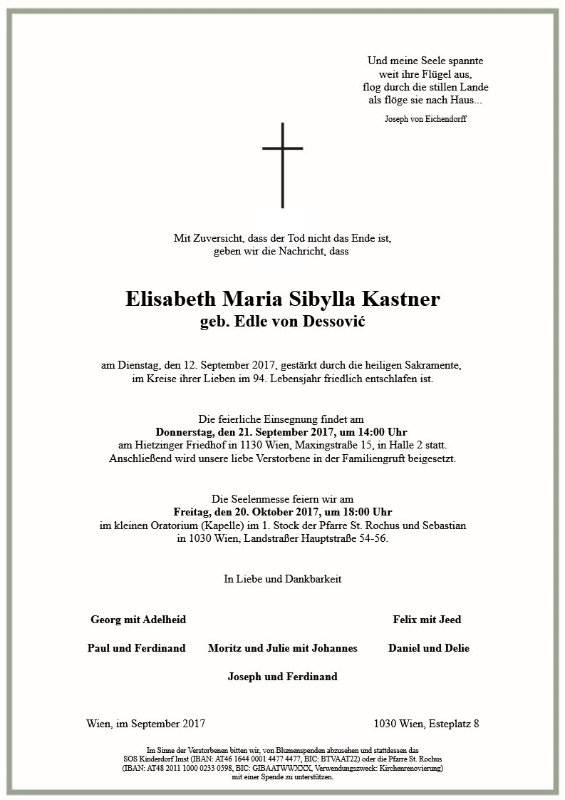 Erinnerungsbild für Elisabeth Maria Sibylla Kastner