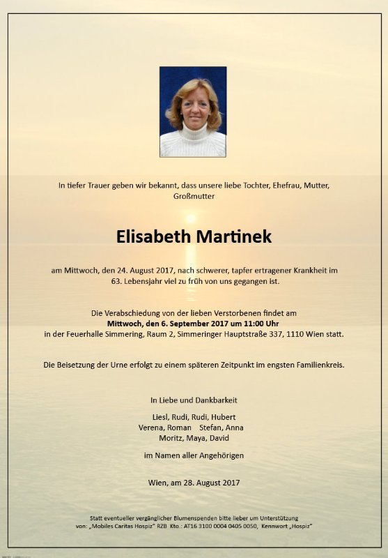 Erinnerungsbild für Elisabeth Martinek