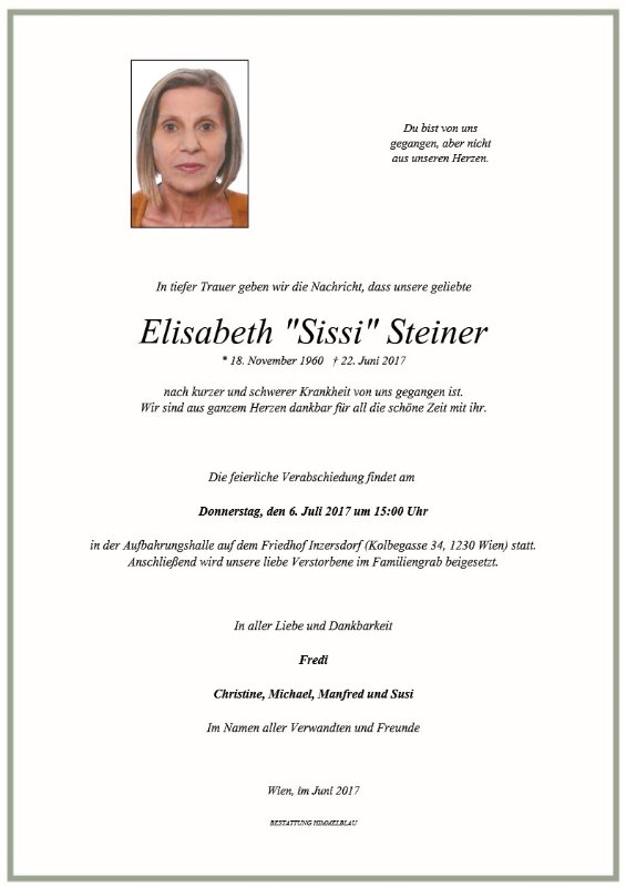 Erinnerungsbild für Elisabeth Steiner