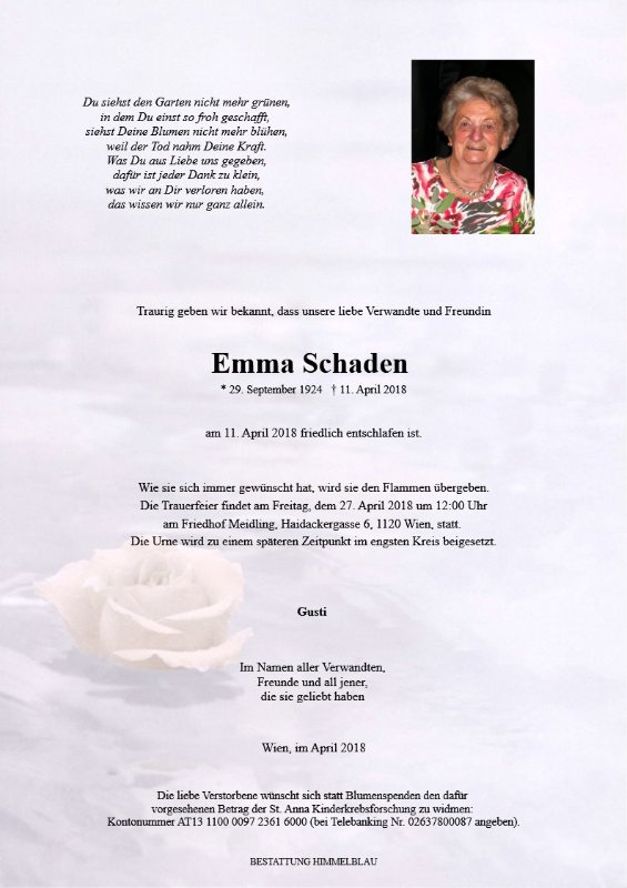 Erinnerungsbild für Emma Schaden 