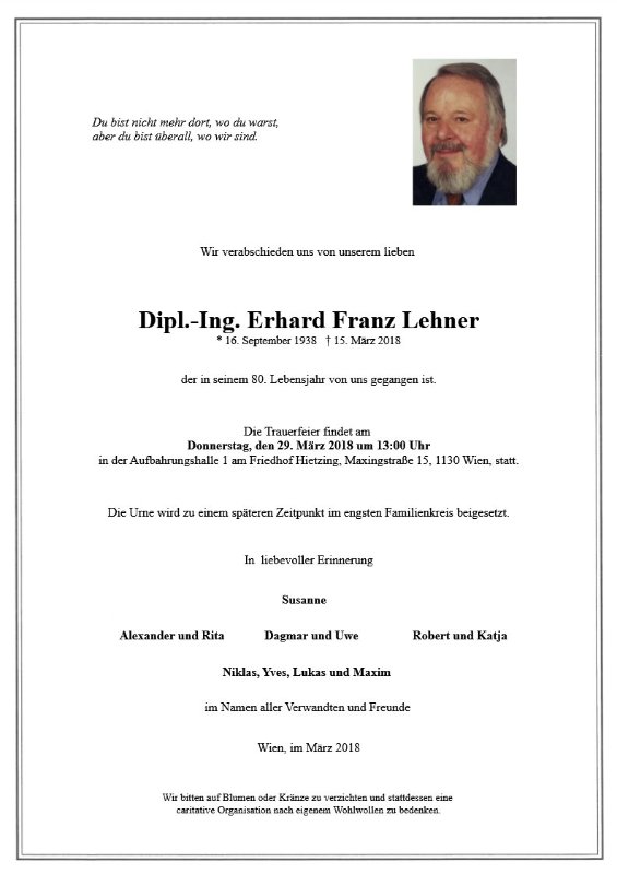 Erinnerungsbild für Dipl.-Ing Erhard Franz Lehner