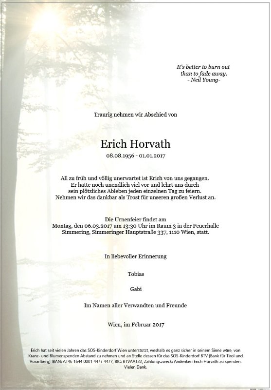 Erinnerungsbild für Erich Horvath