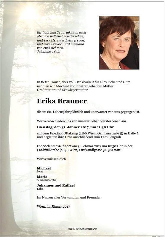 Erinnerungsbild für Erika Brauner