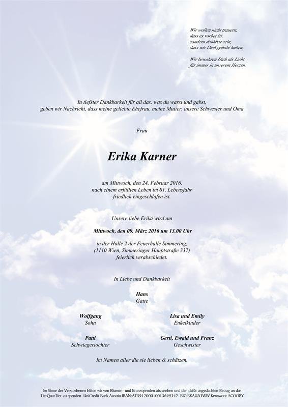 Erinnerungsbild für Erika Karner