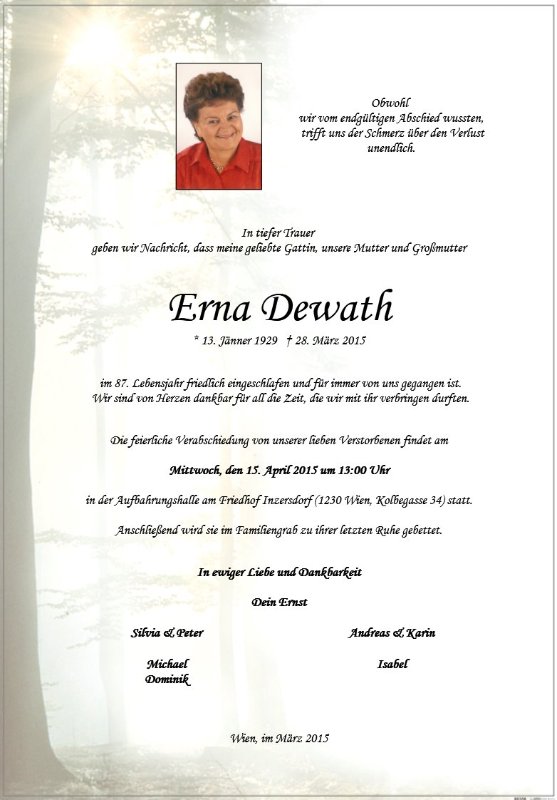 Erinnerungsbild für Erna Dewath