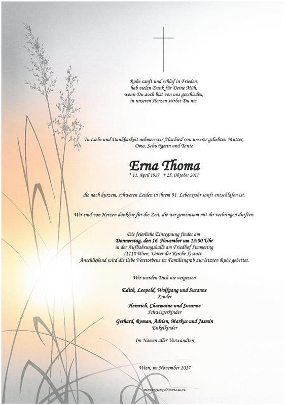 Erinnerungsbild für Erna Elfriede Thoma