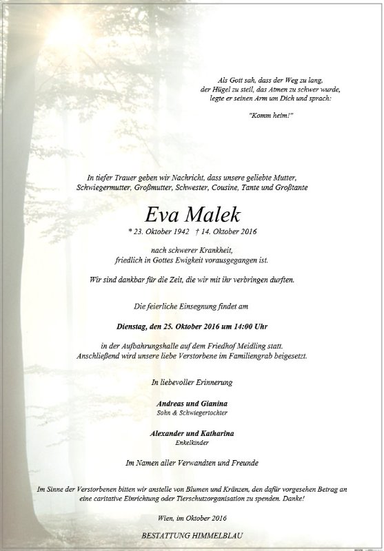 Erinnerungsbild für Eva Malek