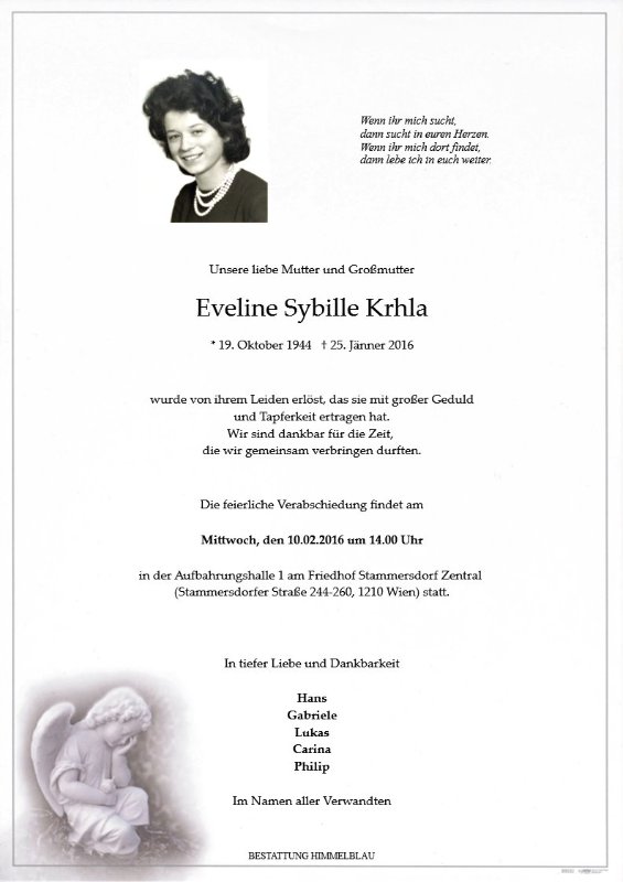 Erinnerungsbild für Eveline Sybille Krhla