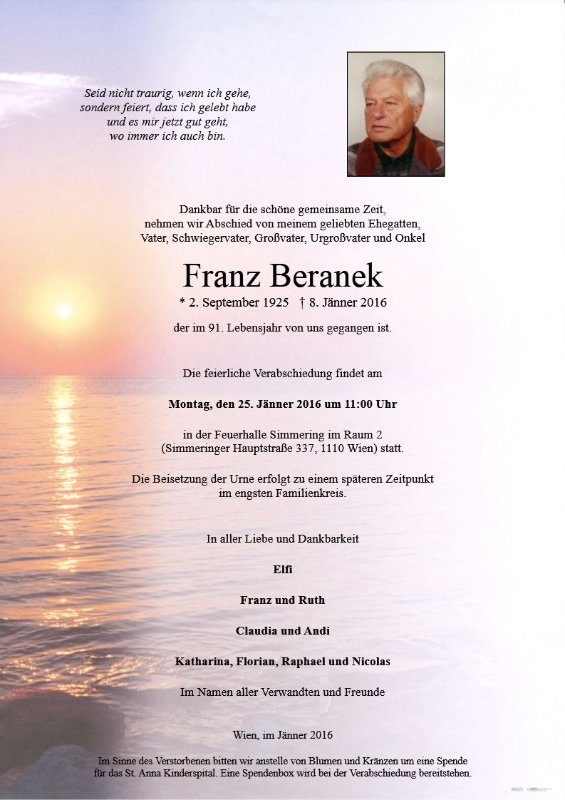 Erinnerungsbild für Franz Beranek