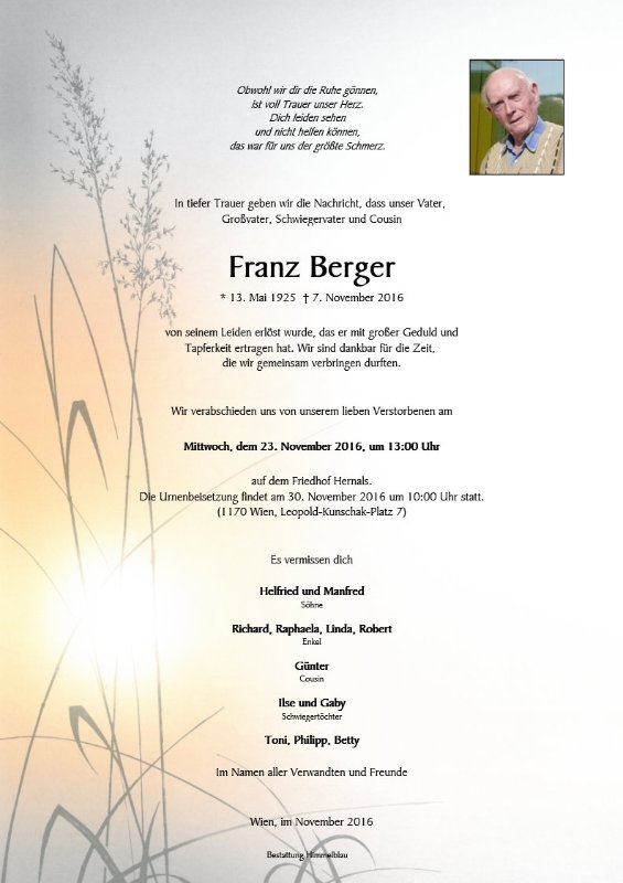 Erinnerungsbild für Franz Berger