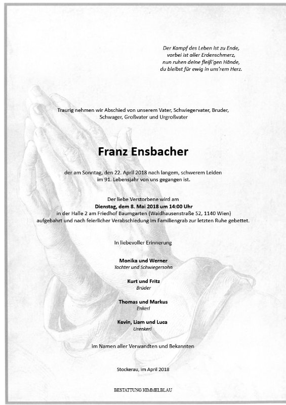 Erinnerungsbild für Franz Ensbacher