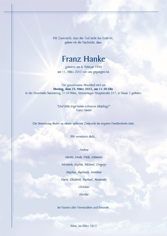 Erinnerungsbild für Franz Hanke
