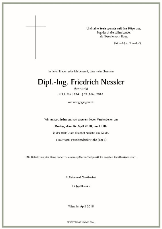 Erinnerungsbild für Dipl.-Ing. Friedrich Nessler