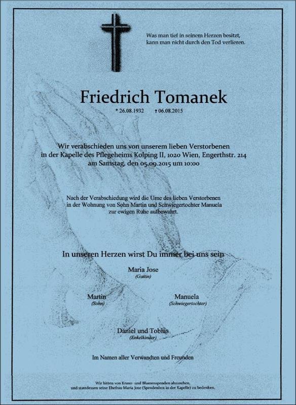 Erinnerungsbild für Friedrich Tomanek
