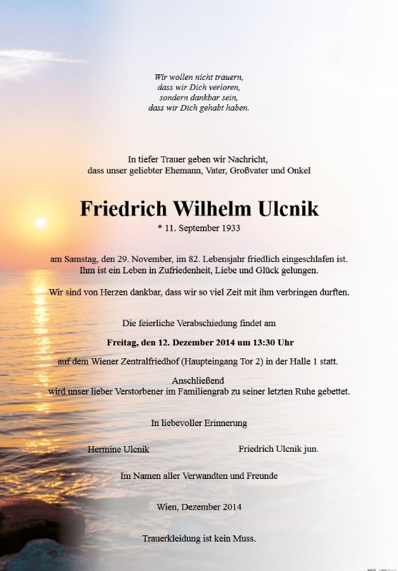 Erinnerungsbild für Friedrich Wilhelm Ulcnik