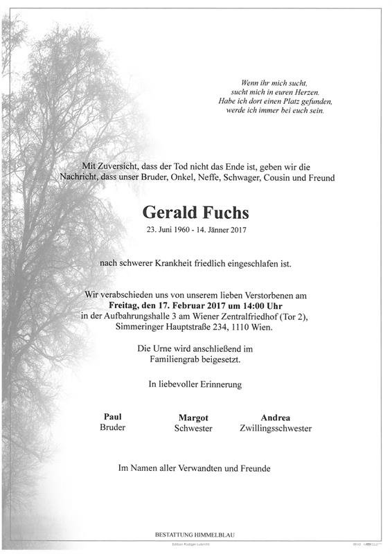 Erinnerungsbild für Gerald Heinz Peter Fuchs