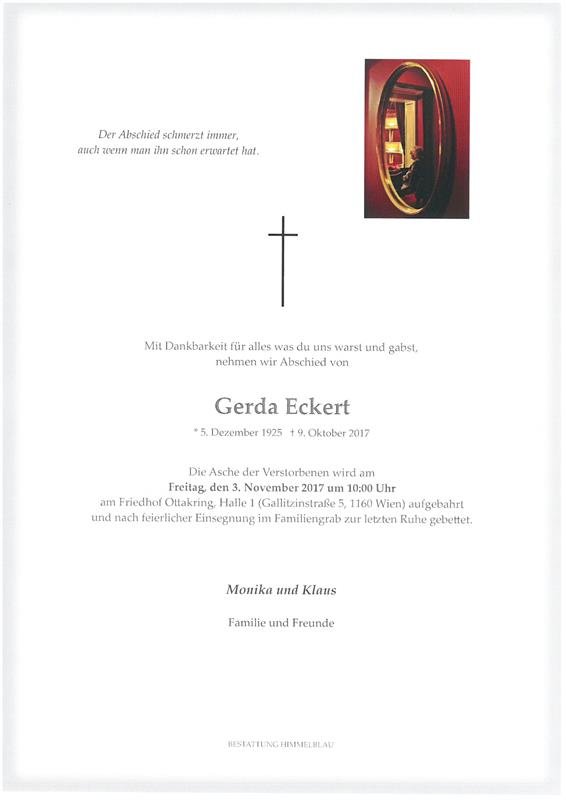 Erinnerungsbild für Gerda Eckert