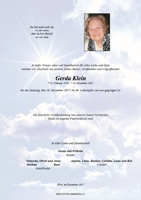 Erinnerungsbild für Gerda Klein