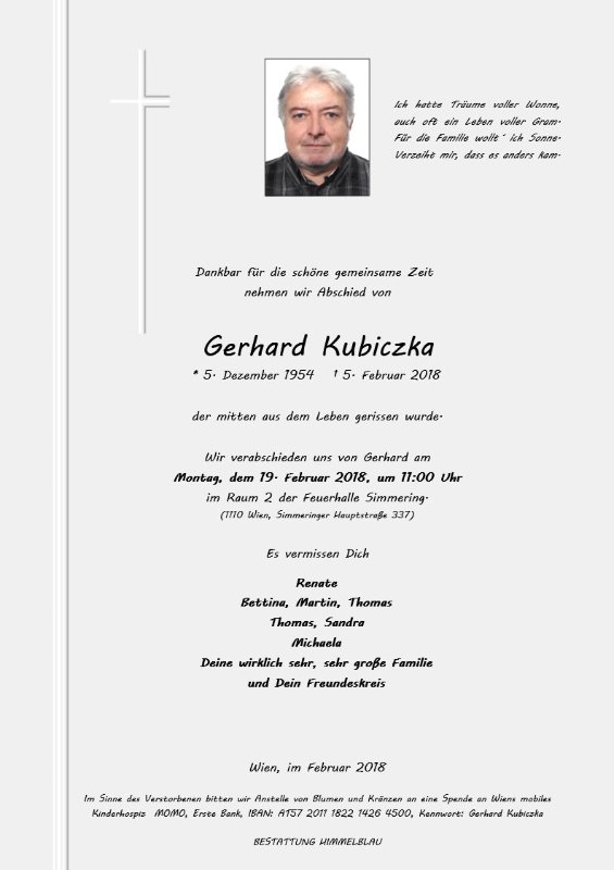 Erinnerungsbild für Gerhard Kubiczka