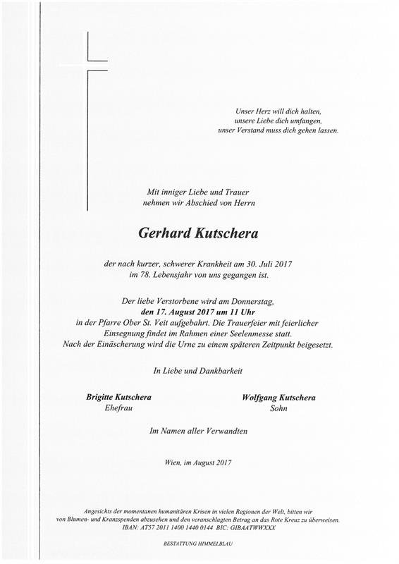 Erinnerungsbild für Gerhard Kutschera