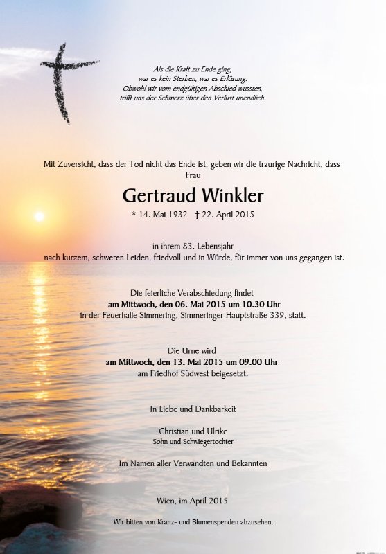 Erinnerungsbild für Gertraud Winkler