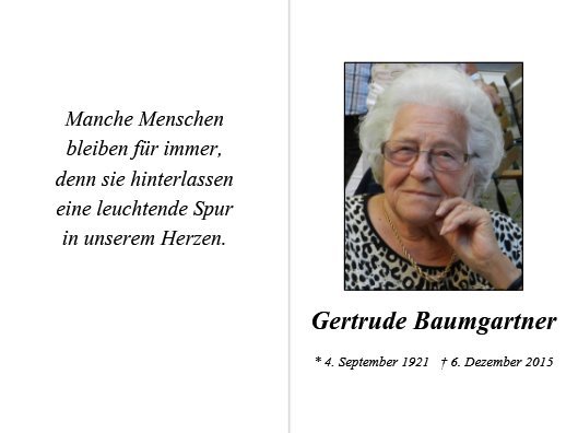 Erinnerungsbild für Gertrude Baumgartner
