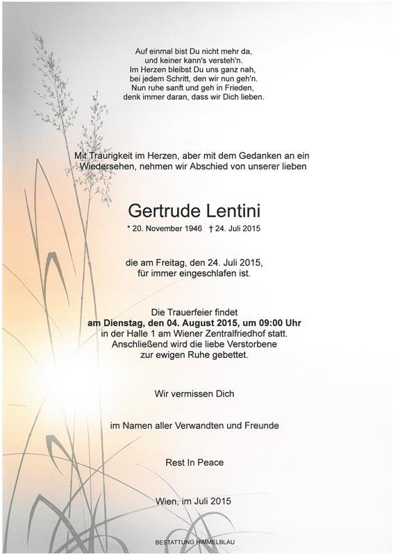 Erinnerungsbild für Gertrude Lentini