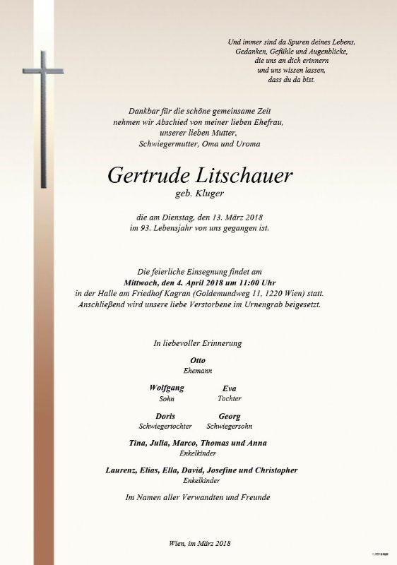 Erinnerungsbild für Gertrude Litschauer