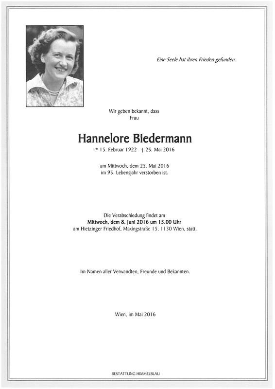 Erinnerungsbild für Hannelore Biedermann