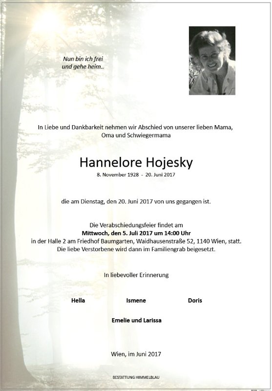 Erinnerungsbild für Hannelore Hojesky