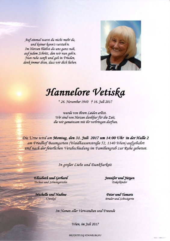 Erinnerungsbild für Hannelore Vetiska