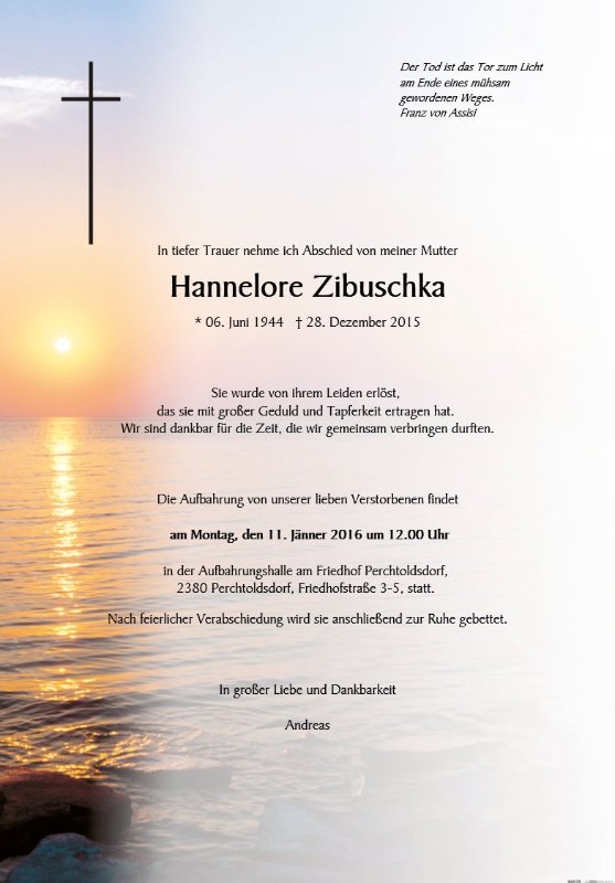 Erinnerungsbild für Hannelore Zibuschka
