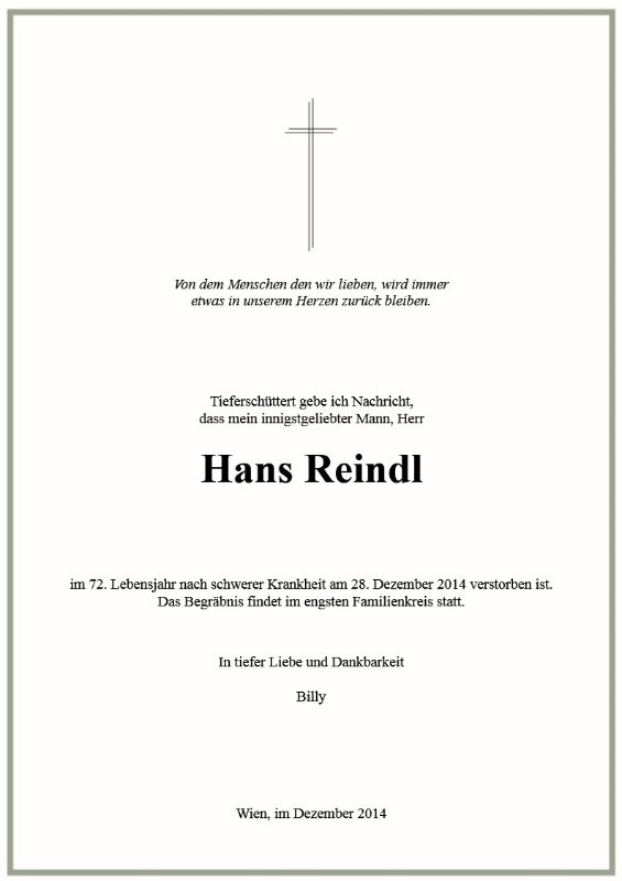 Erinnerungsbild für Hans Adolf Reindl