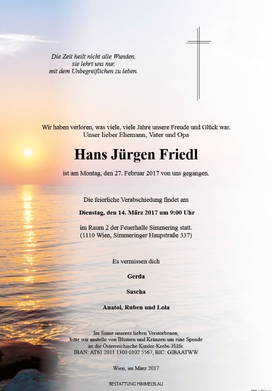 Erinnerungsbild für Hans Jürgen Friedl